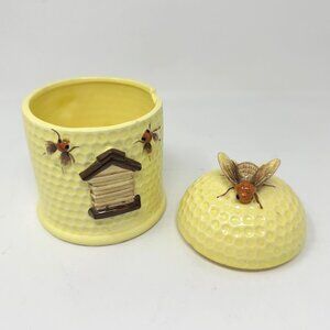 Vintage Japan Beehive Honey/Jelly/Jam Jar w/Lid Embossed Bees Lorrie Design